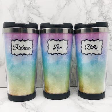 Rainbow Watercolour 420ml Travel Mug with Option to Personalise - Travel Mug - Molly Dolly Crafts