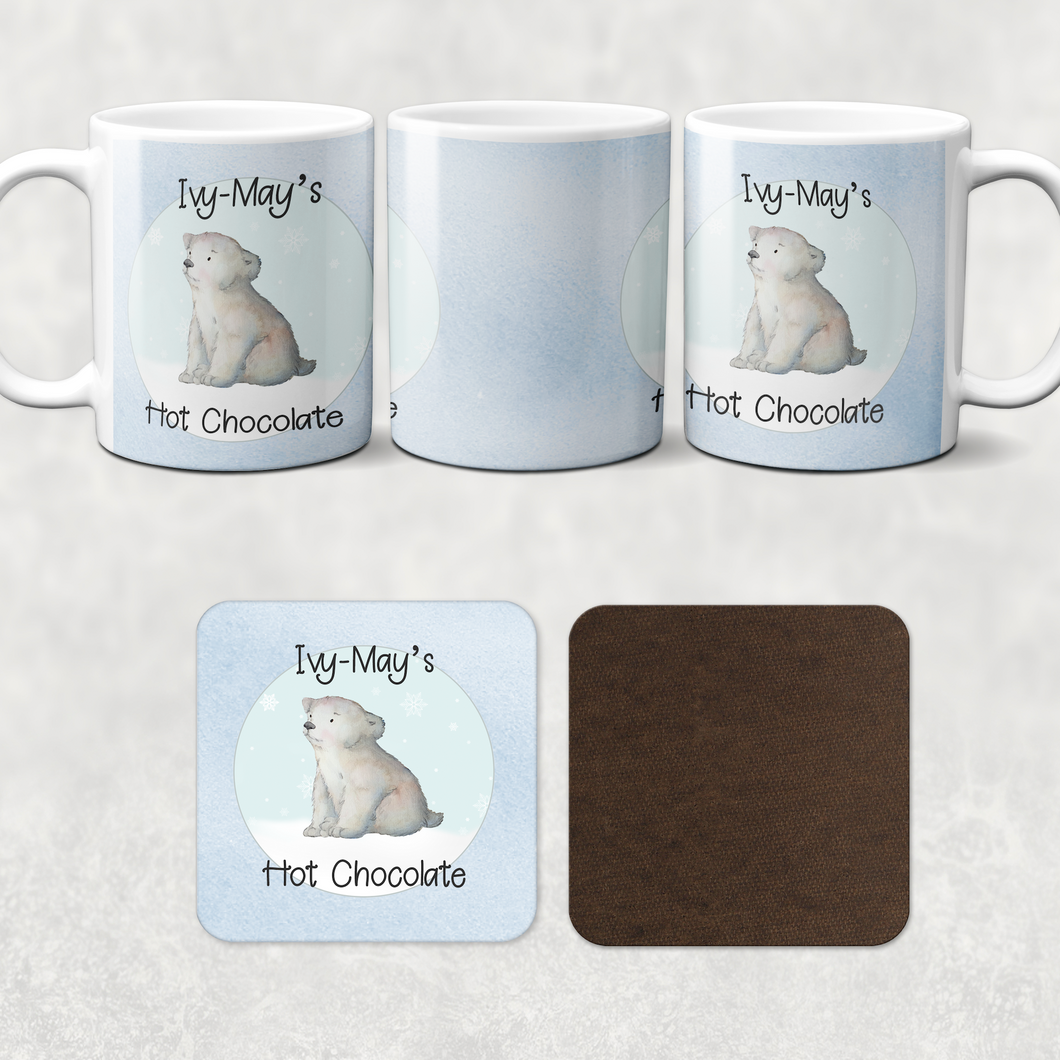 Polar Bear Personalised Christmas Hot Chocolate Mug & Coaster