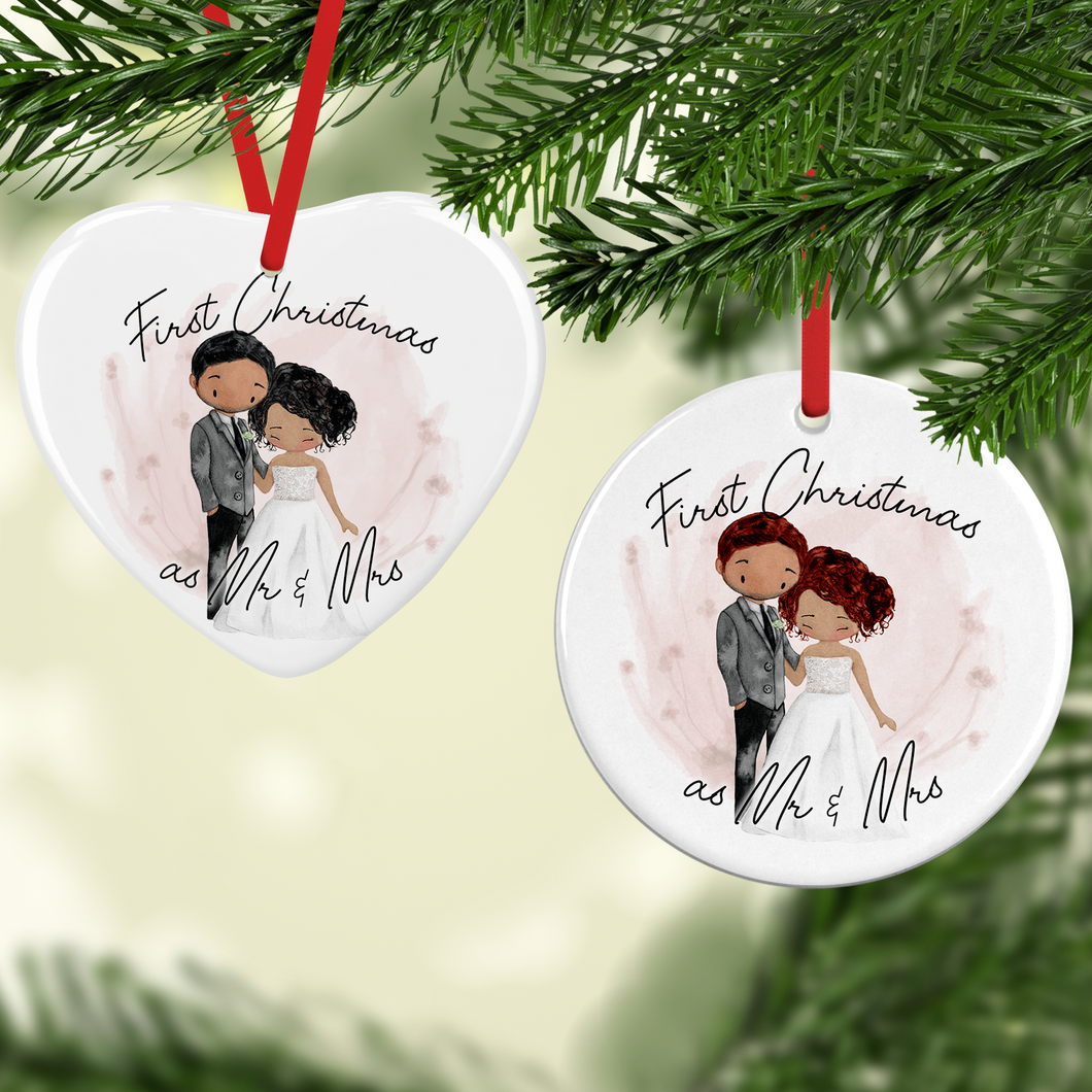 1st Christmas as Mr & Mrs Wedding Personalised Ceramic Round Christmas Bauble