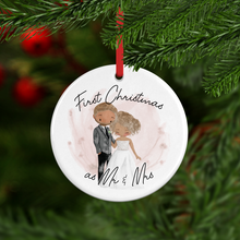 Load image into Gallery viewer, 1st Christmas as Mr &amp; Mrs Wedding Personalised Ceramic Round Christmas Bauble
