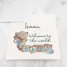 Load image into Gallery viewer, Baby Mouse Welcome to the World New Personalised Greetings Card
