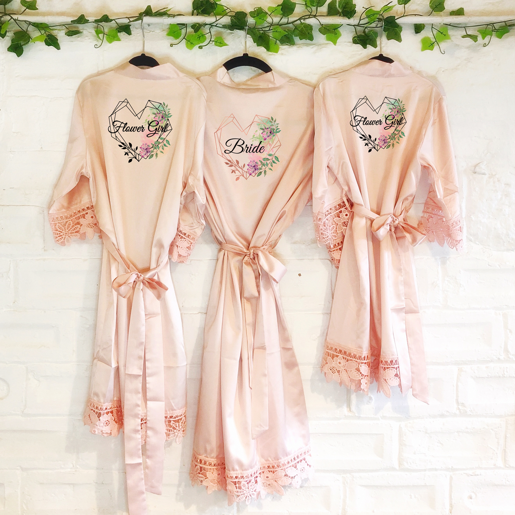 Heart Watercolour Personalised Bride Lace Wedding Dressing Robe -  - Molly Dolly Crafts