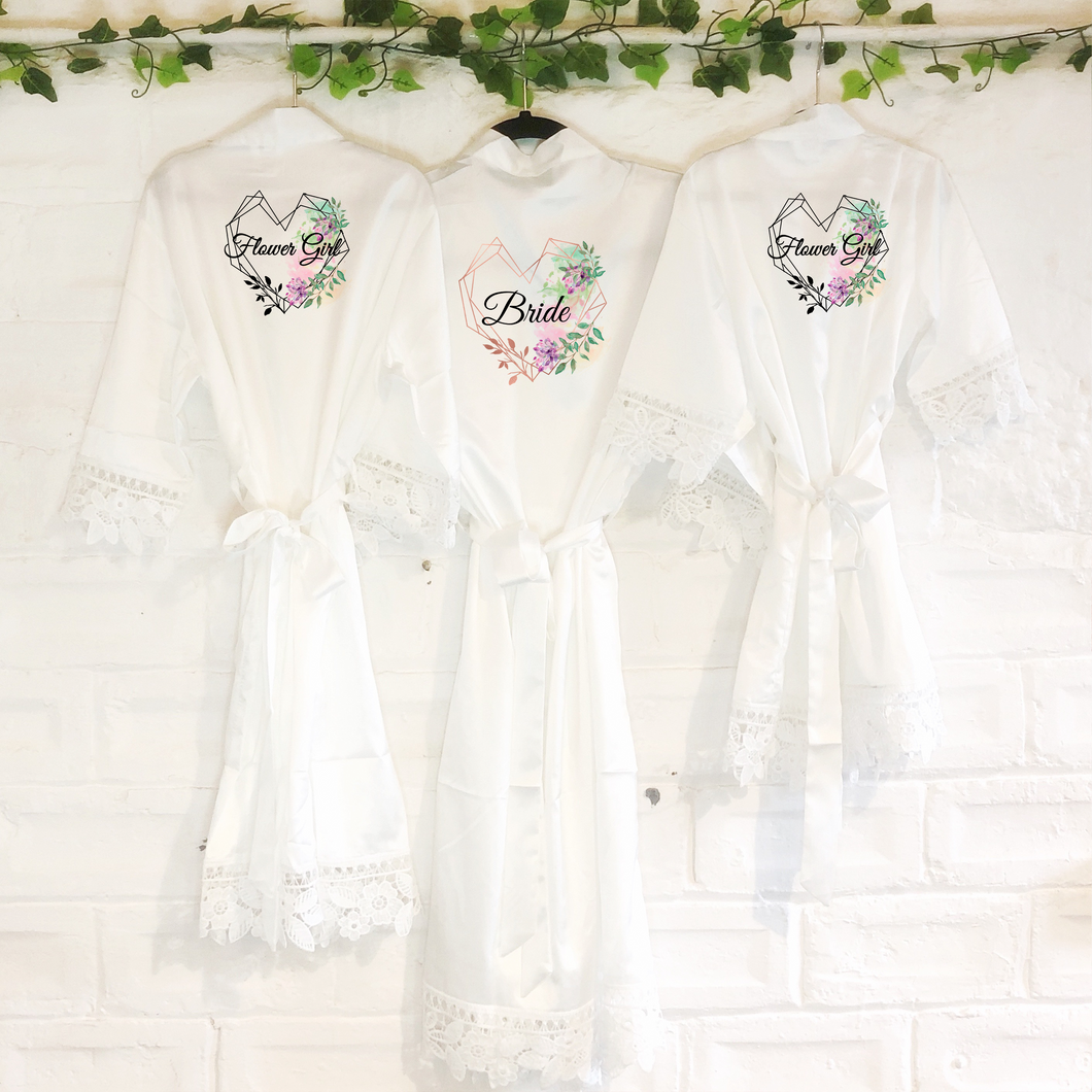 Heart Watercolour Personalised Bride Lace Wedding Dressing Robe -  - Molly Dolly Crafts