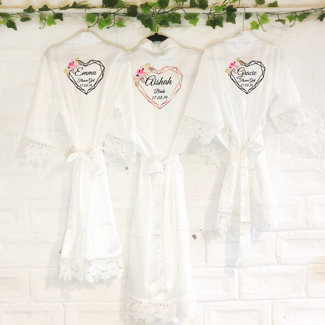 Heart Floral Personalised Bride Lace Wedding Dressing Robe -  - Molly Dolly Crafts