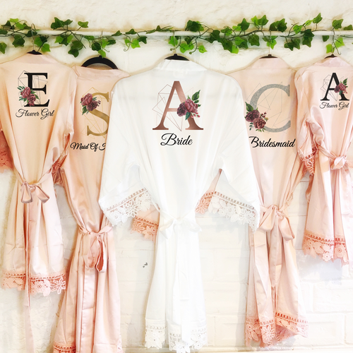 Initial Floral Personalised Bride Lace Wedding Dressing Robe -  - Molly Dolly Crafts