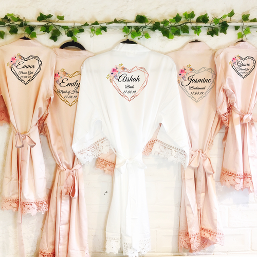 Heart Floral Personalised Bride Lace Wedding Dressing Robe -  - Molly Dolly Crafts