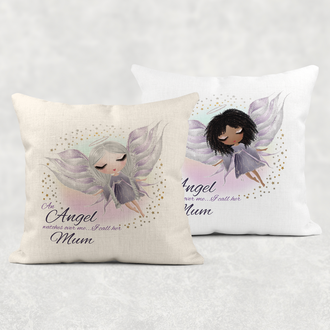 An Angel Watches Over Me Personalised Memorial Cushion Cover Linen White Canvas
