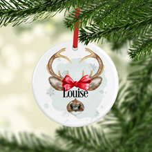 Load image into Gallery viewer, Reindeer Antler Personalised Ceramic Christmas Bauble
