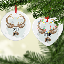 Load image into Gallery viewer, Reindeer Antler Personalised Ceramic Christmas Bauble
