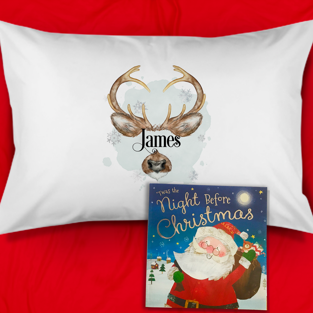 Reindeer Antler Personalised Christmas Eve Pillow Case & Book