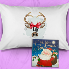 Load image into Gallery viewer, Reindeer Antler Personalised Christmas Eve Pillow Case &amp; Book
