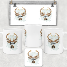 Load image into Gallery viewer, Reindeer Antler Personalised Christmas Eve Mug and Coaster Set
