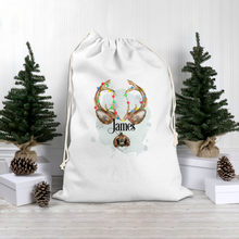 Load image into Gallery viewer, Reindeer Antler Personalised Christmas Santa Sack
