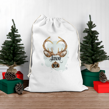 Load image into Gallery viewer, Reindeer Antler Personalised Christmas Santa Sack
