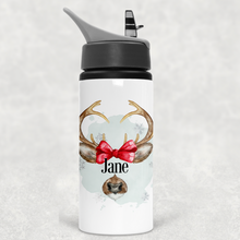 Load image into Gallery viewer, Reindeer Antler Christmas Personalised Aluminium Straw Water Bottle 650ml
