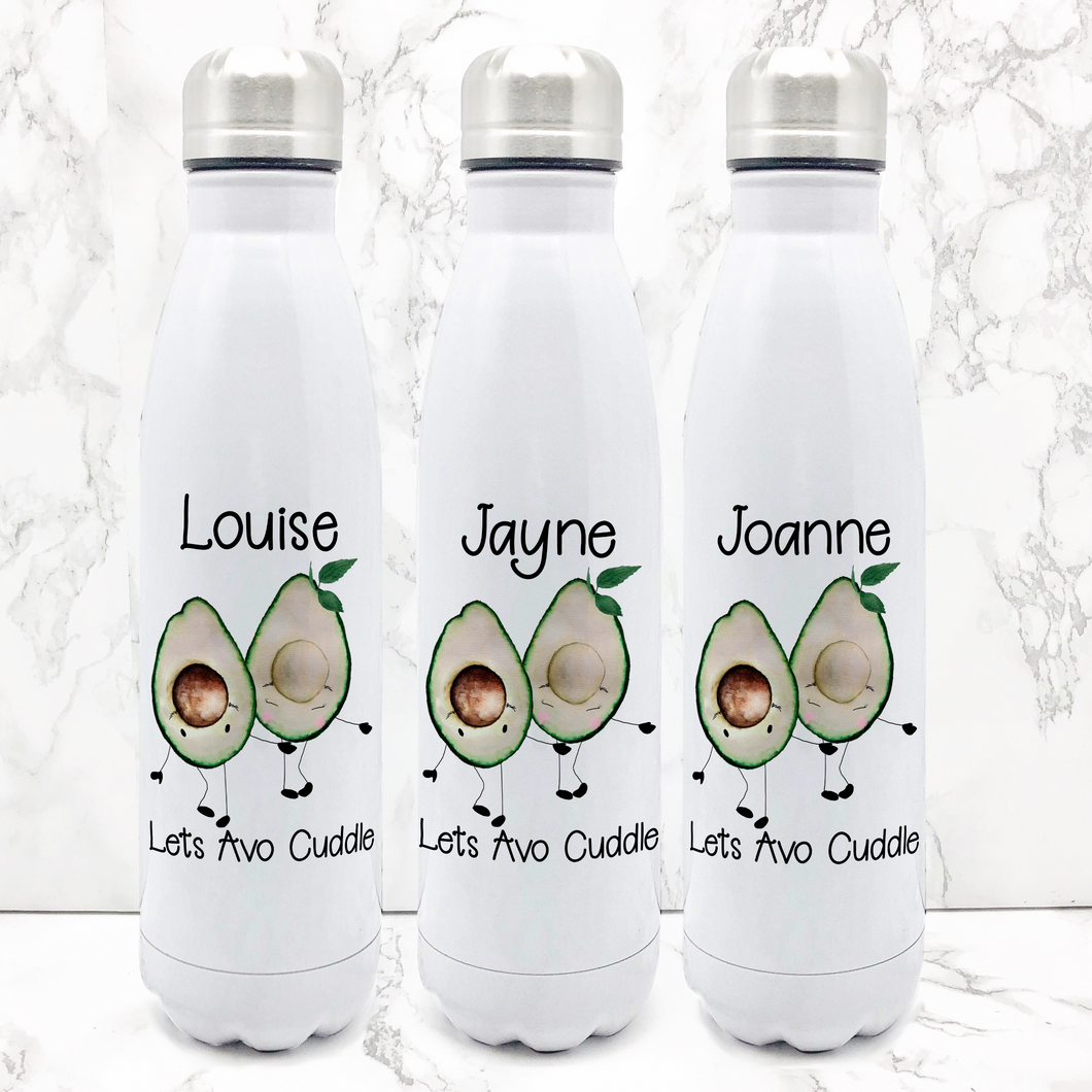 Lets Avo Cuddle Avocado Personalised Travel Flask Water Bottle 500ml
