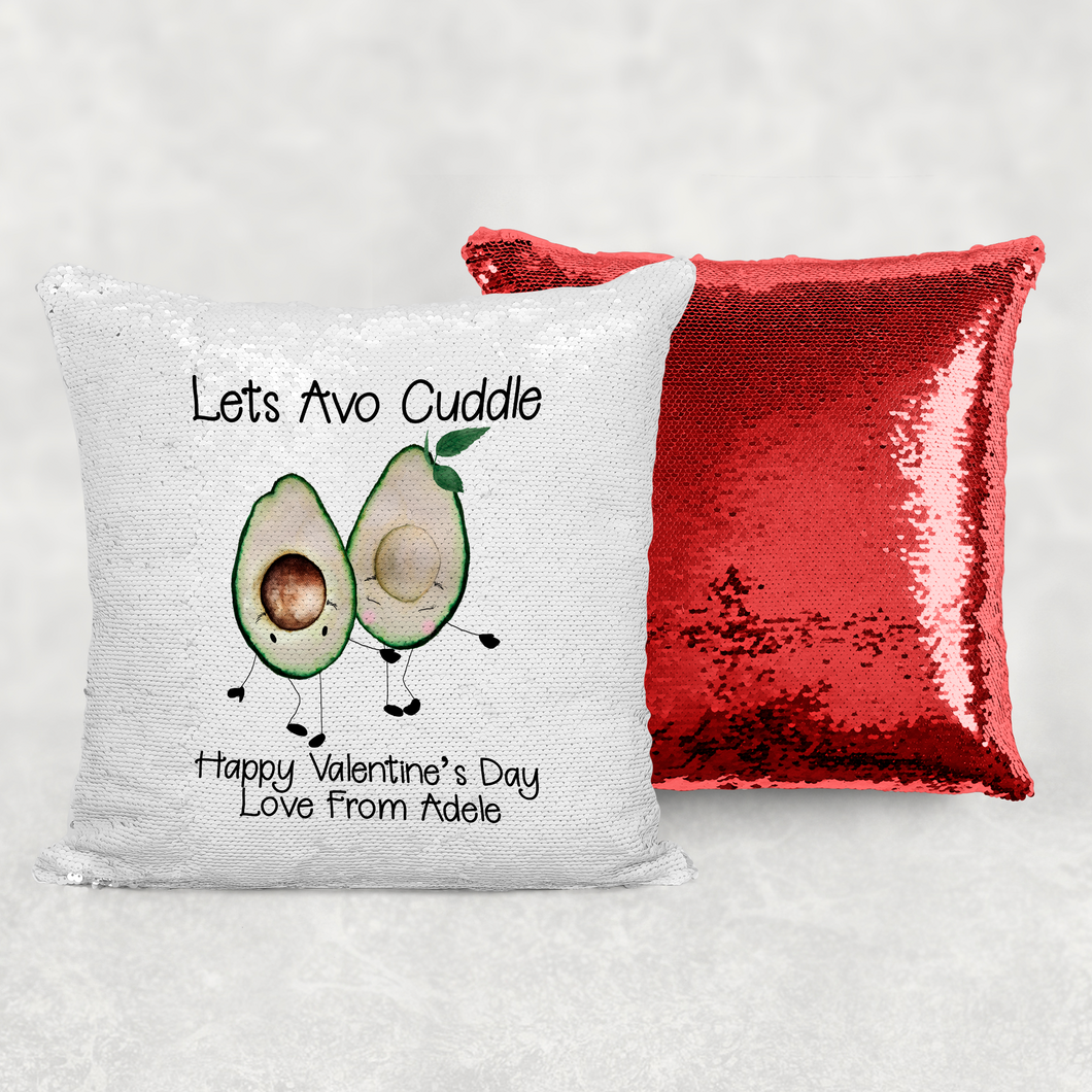 Lets Avo Cuddle Avocado Valentine's Day Mermaid Sequin Cushion