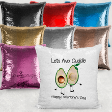 Load image into Gallery viewer, Lets Avo Cuddle Avocado Valentine&#39;s Day Mermaid Sequin Cushion
