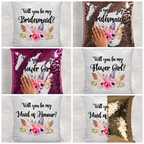 Will you be my Bridesmaid, Maid of Honour, Flower Girl Sequin Reveal Hidden Message Wedding Cushion -  - Molly Dolly Crafts