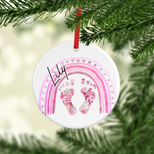 Load image into Gallery viewer, Baby Feet Watercolour Personalised Ceramic Bauble
