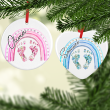 Load image into Gallery viewer, Baby Feet Watercolour Personalised Ceramic Bauble
