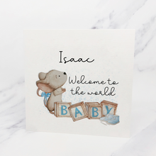 Load image into Gallery viewer, Baby Mouse Welcome to the World New Personalised Greetings Card
