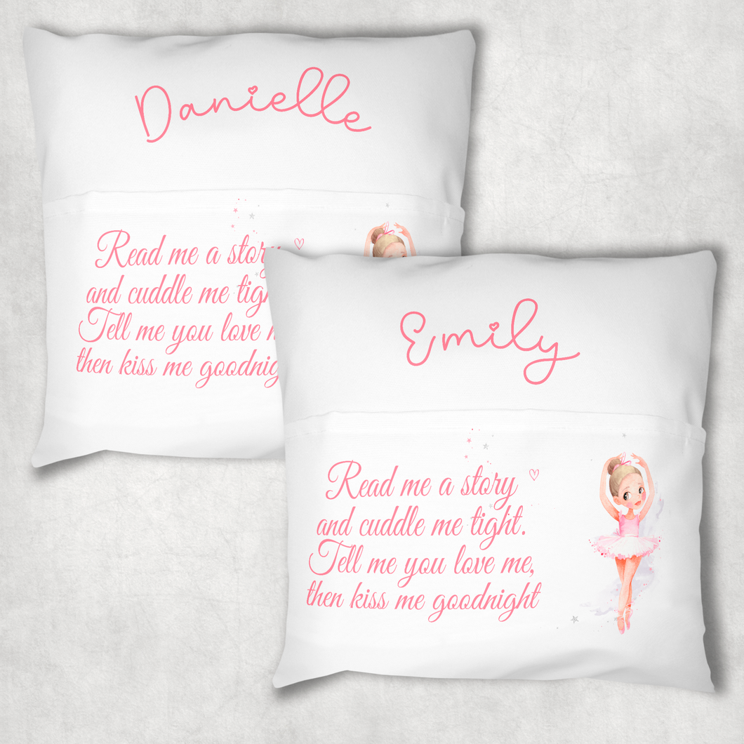 Ballet Personalised Pocket Book Cushion Cover White Canvas