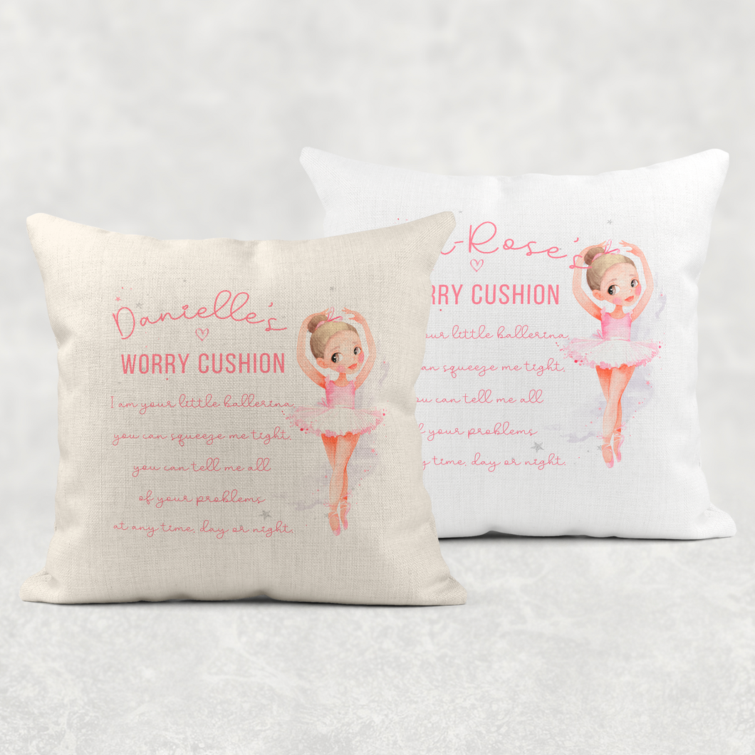 Ballet Dancer Personalised Worry Comfort Cushion Linen White Canvas