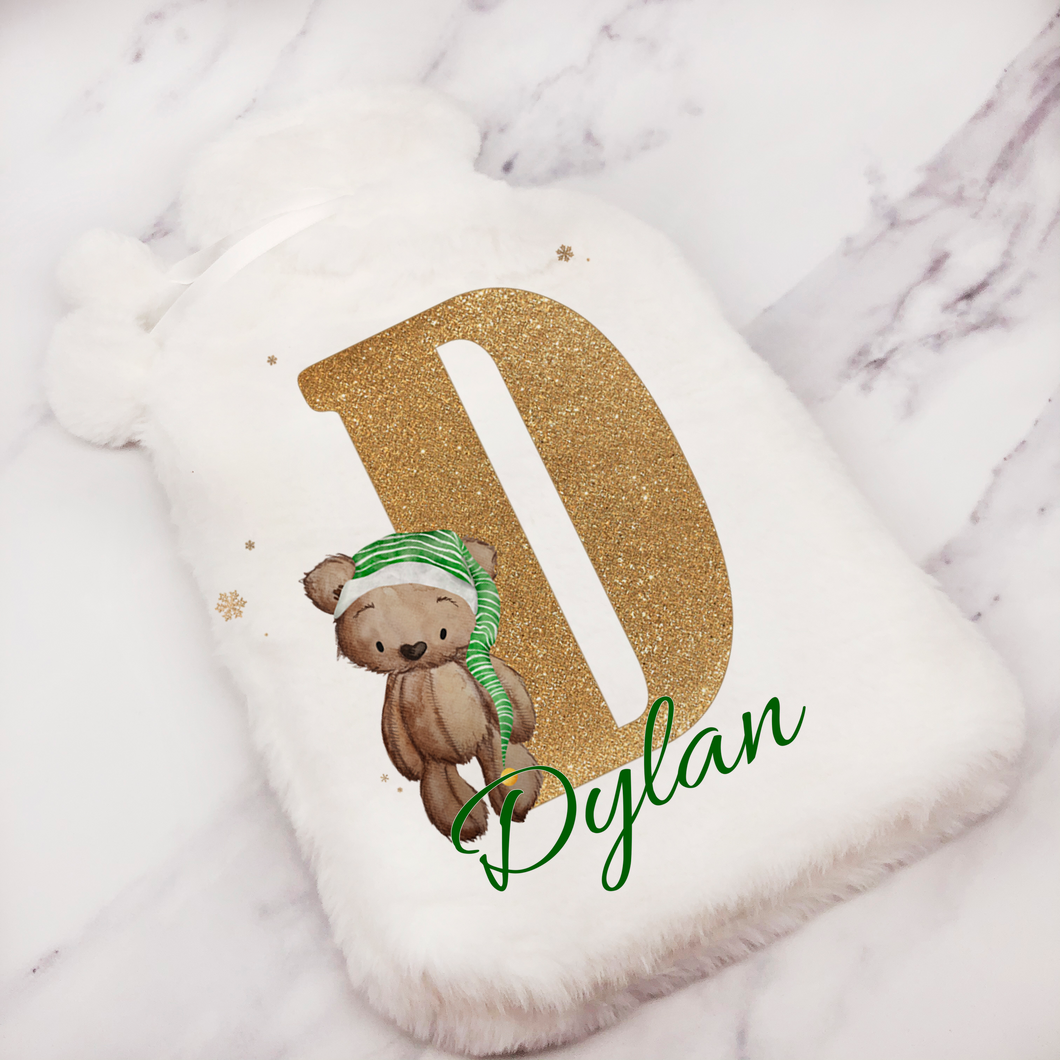 Elf Bear Alphabet Christmas Hot Water Bottle Cover