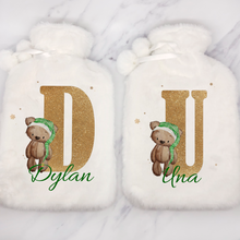 Load image into Gallery viewer, Elf Bear Alphabet Christmas Hot Water Bottle Cover
