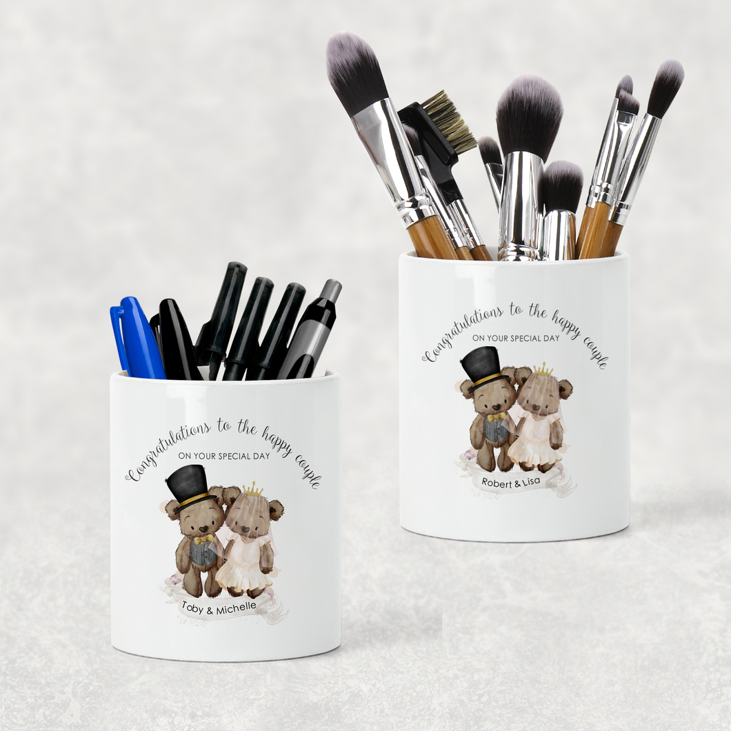 Bear Wedding Couple Personalised Pencil Caddy / Make Up Brush Holder