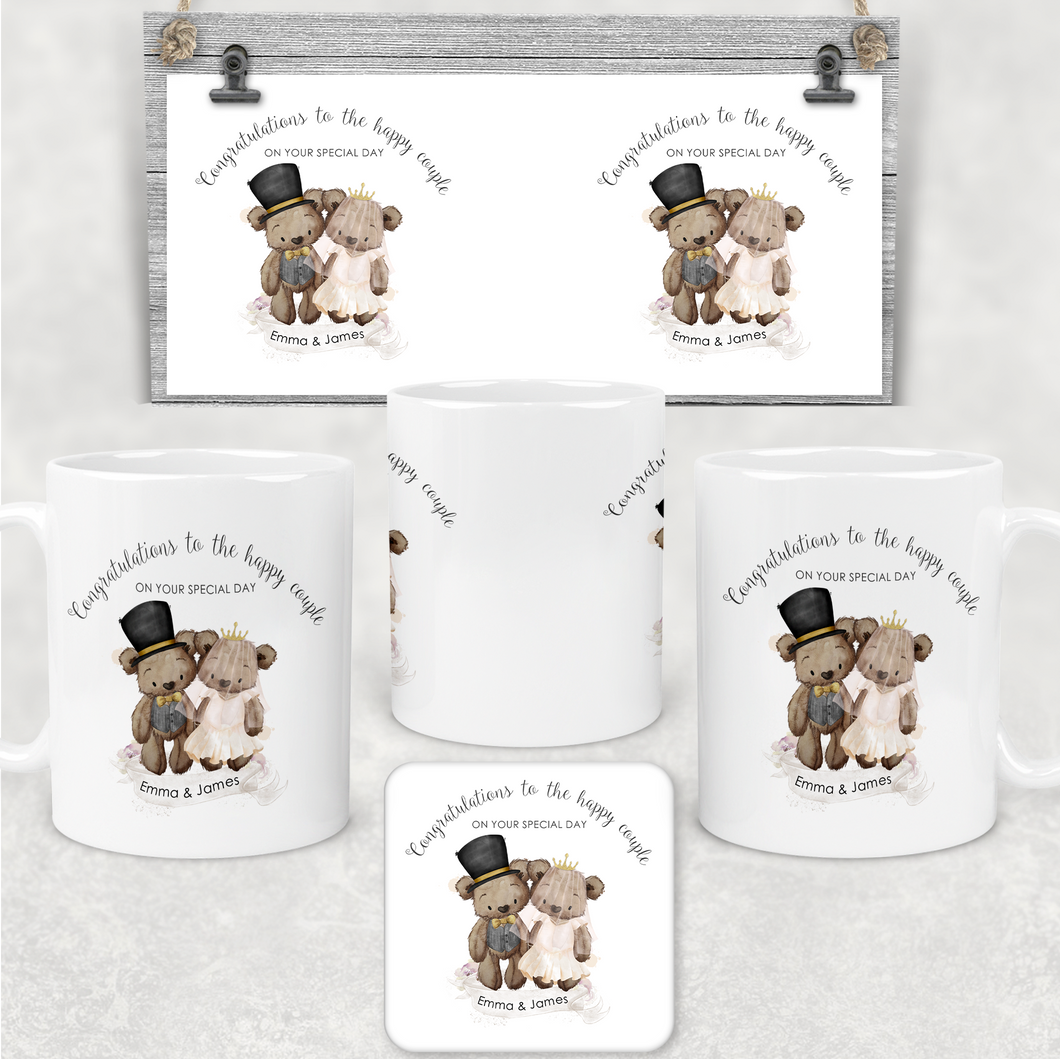 Bear Wedding Couple Personalised Engagement Mug