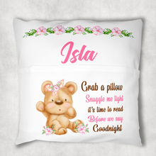 Load image into Gallery viewer, Bear Personalised Pocket Book Cushion Cover White Canvas
