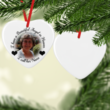 Load image into Gallery viewer, I Have a Beautiful Angel in Heaven Ceramic Round or Heart Shaped Memorial Christmas Bauble
