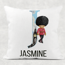 Load image into Gallery viewer, Beefeater Soldier Alphabet Cushion Linen White Canvas
