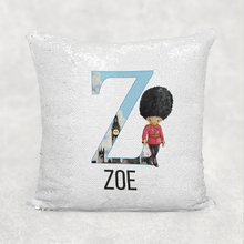 Load image into Gallery viewer, Beefeater Soldier Alphabet Watercolour Mermaid Sequin Cushion
