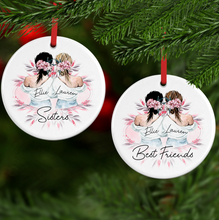 Load image into Gallery viewer, Best Friend Sister Watercolour Personalised Ceramic Round or Heart Christmas Bauble
