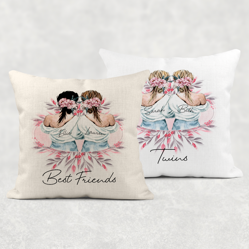 Best Friends Personalised Cushion Linen White Canvas