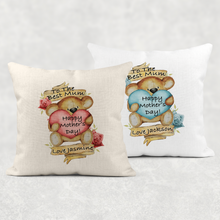 Load image into Gallery viewer, Best Mum Teddy Mother&#39;s Day Cushion Linen White Canvas

