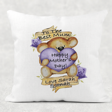 Load image into Gallery viewer, Best Mum Teddy Mother&#39;s Day Cushion Linen White Canvas
