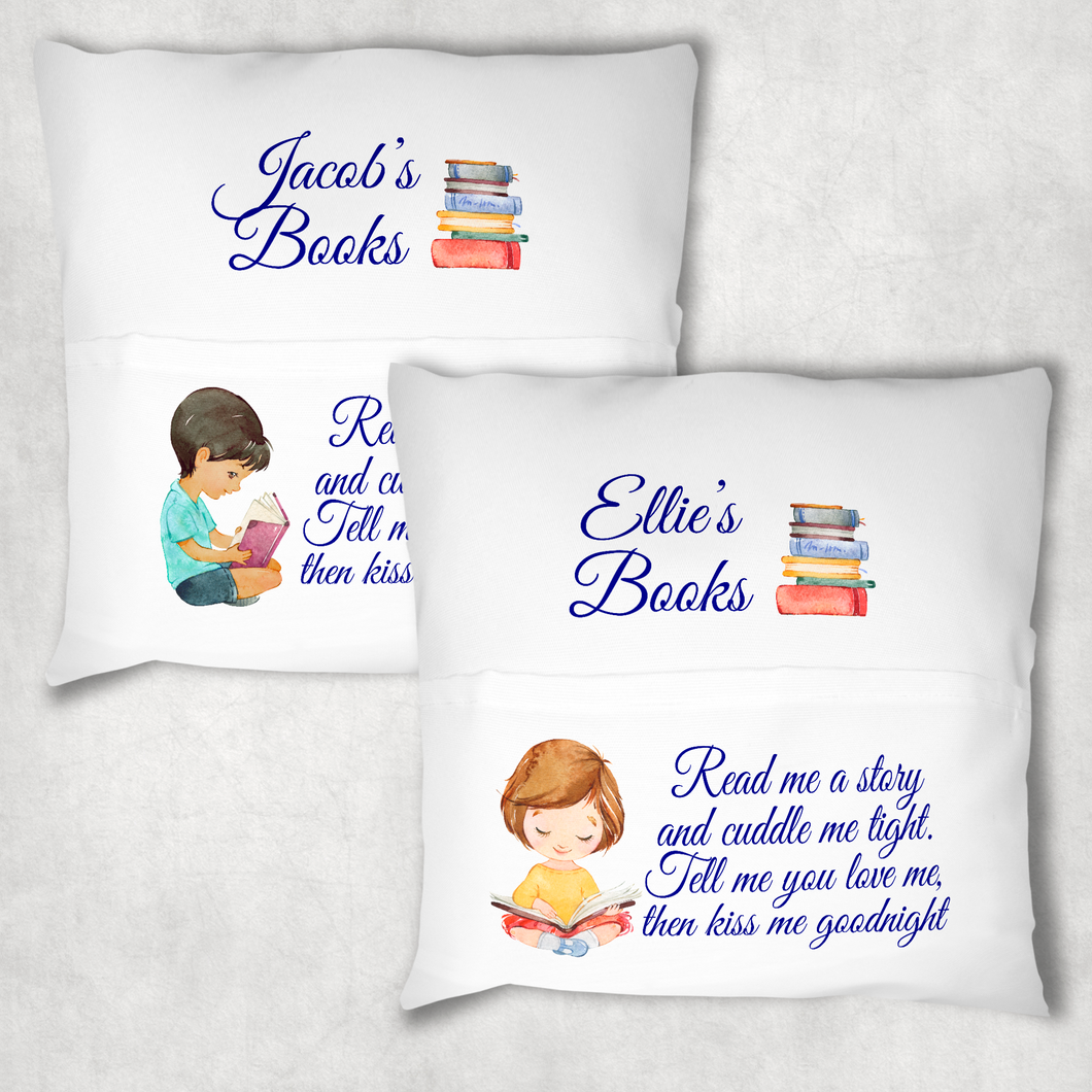 Book Reader Personalised Pocket Book Cushion Cover White Canvas