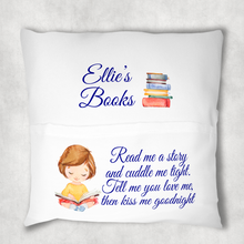 Load image into Gallery viewer, Book Reader Personalised Pocket Book Cushion Cover White Canvas
