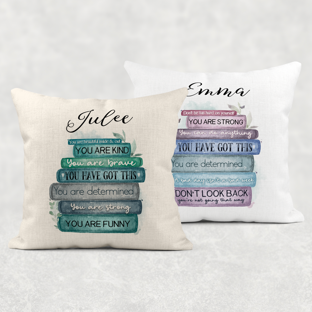 Book Stack Positive Affirmations Personalised Cushion