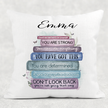 Load image into Gallery viewer, Book Stack Positive Affirmations Personalised Cushion
