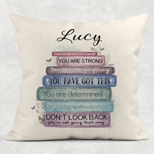 Load image into Gallery viewer, Book Stack Positive Affirmations Personalised Cushion
