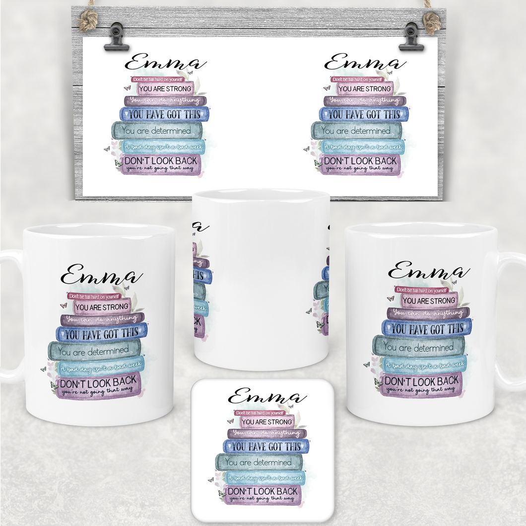 Book Stack Positive Affirmations Personalised Mug & Coaster