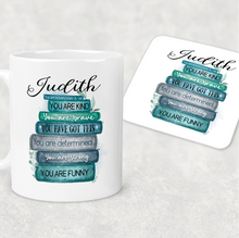 Load image into Gallery viewer, Book Stack Positive Affirmations Personalised Mug &amp; Coaster
