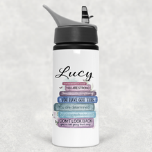 Load image into Gallery viewer, Book Stack Positive Affirmations Personalised Aluminium Straw Water Bottle 650ml
