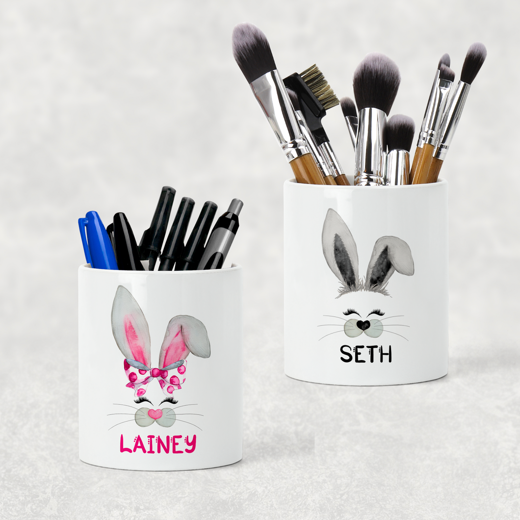 Bunny Rabbit Face Personalised Pencil Caddy / Make Up Brush Holder
