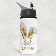 Load image into Gallery viewer, Bunny Rabbit Face Personalised Aluminium Straw Water Bottle 650ml
